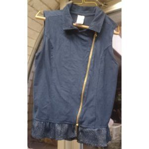 Wonder Nation Youth Girls Zip Up Vest XL Navy with Ruffle
